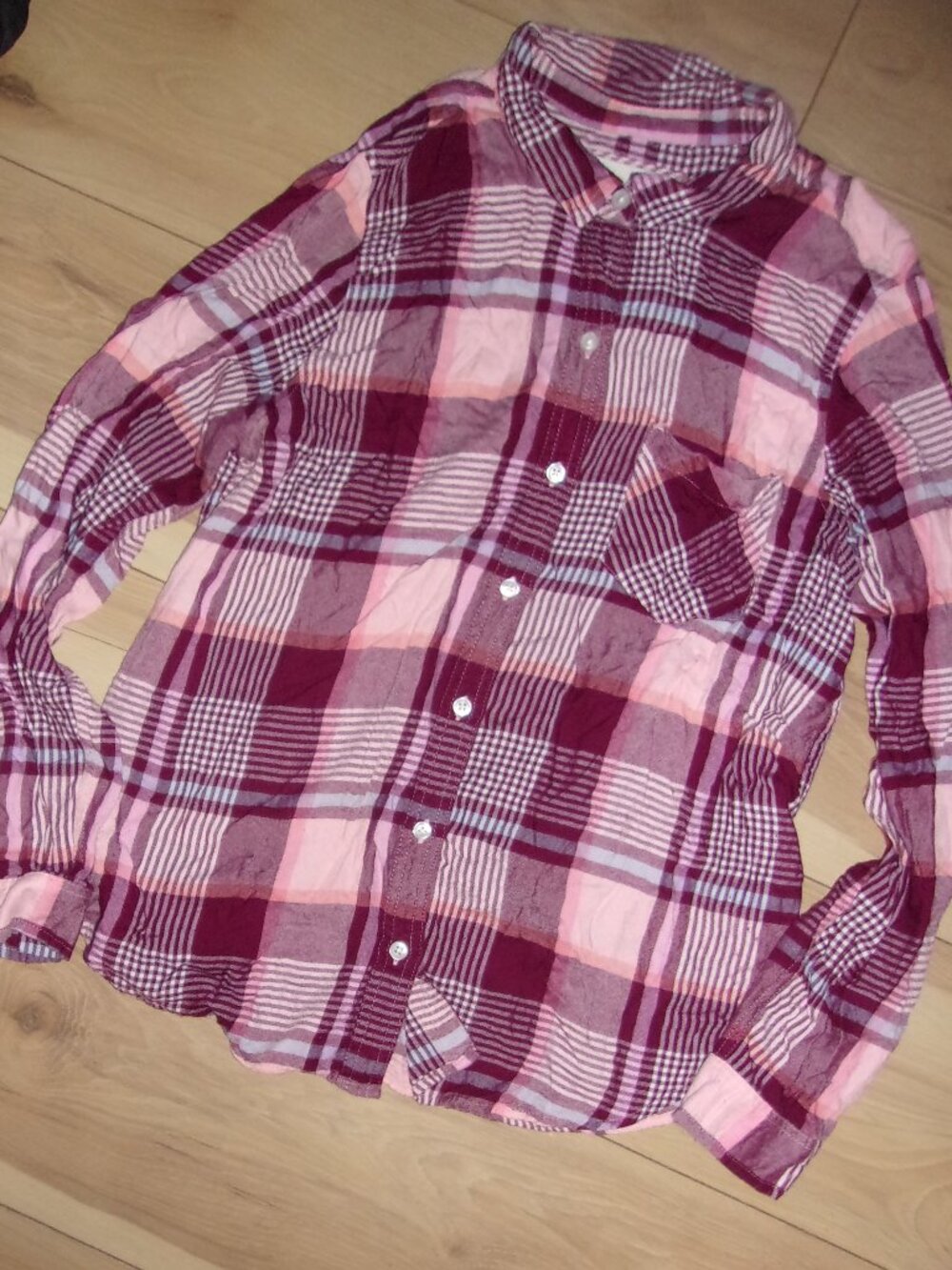 flannel size large womens pink maroon plaid shirt button up top gorpcore